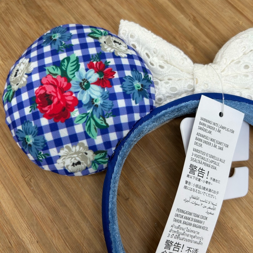 New Gingham Cottage Checker Floral Minnie Mouse Bow Ears Headband Disney Parks - Picture 5 of 5